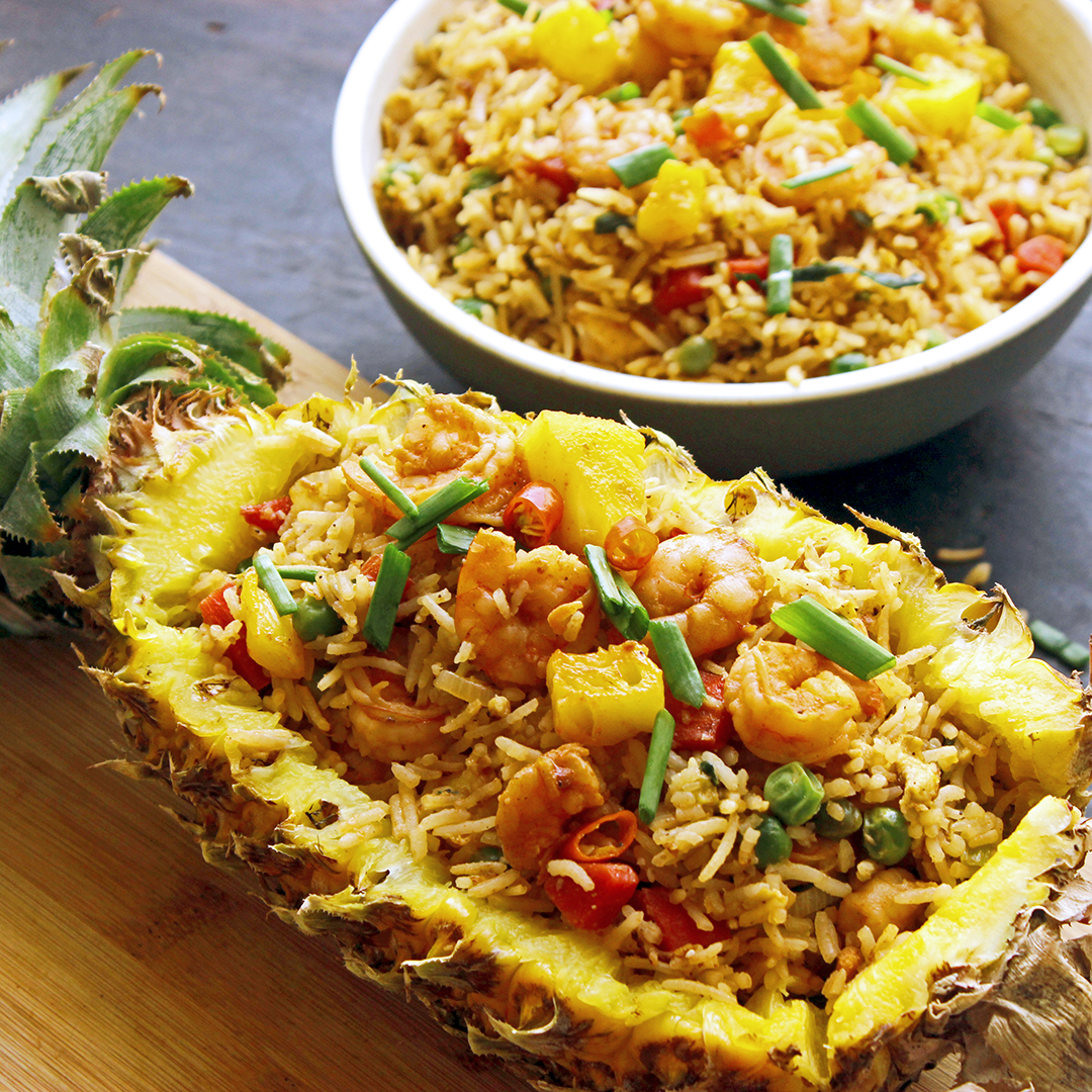 Pineapple Shrimp Fried Rice in a Pineapple!